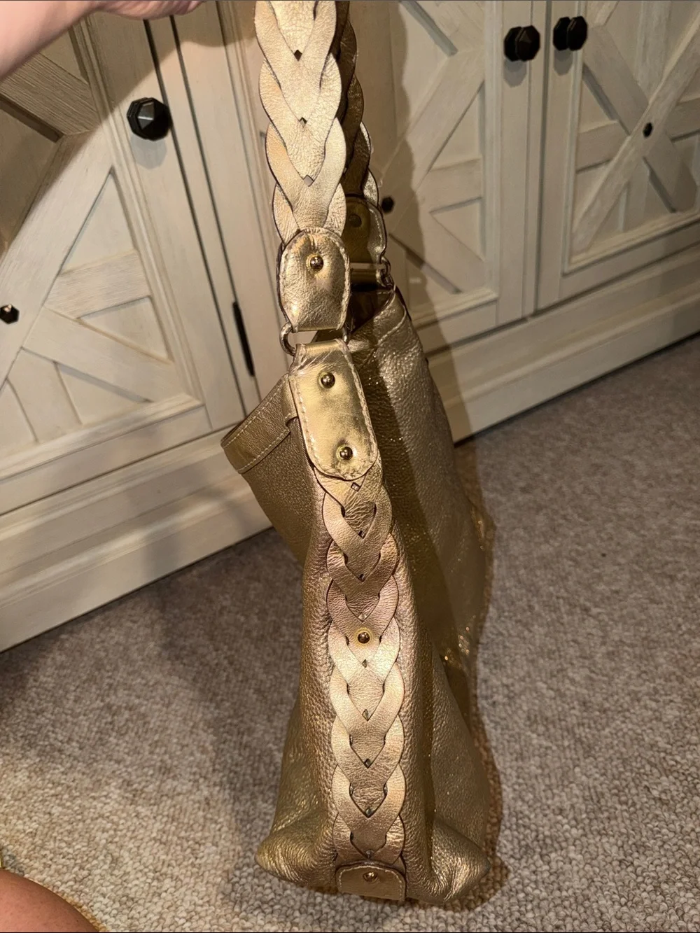 kate spade Metallic Gold Braided-Handle Hobo Shoulder Bag